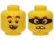 Part No: 3626cpb2667  Name: Minifigure, Head Dual Sided Reddish Brown Thick Eyebrows, Chin Dimple, Open Mouth Smile with Tongue / Angry with Black Mask Pattern - Hollow Stud