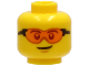 Part No: 3626cpb2724  Name: Minifigure, Head Safety Glasses with Orange Lenses and Black Frames, Chin Dimple, Lopsided Grin Pattern - Hollow Stud