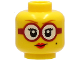 Part No: 3626cpb2725  Name: Minifigure, Head Female Dark Orange Eyebrows, Glasses Round with White Lenses and Dark Red Frames, Beauty Mark, Red Lips, Smile Pattern - Hollow Stud