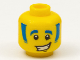 Part No: 3626cpb2779  Name: Minifigure, Head Blue Eyebrows and Sideburns with Lopsided Grin with Teeth Pattern - Hollow Stud