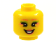 Part No: 3626cpb2819  Name: Minifigure, Head Female, Coral Eyebrows, Eye Shadow and Lips, Lime Eye Shadow Smile Pattern - Hollow Stud