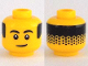 Part No: 3626cpb2934  Name: Minifigure, Head Black Eyebrows, Eyes with White Pupils, Hair on Back Pattern - Hollow Stud