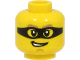 Part No: 3626cpb2972  Name: Minifigure, Head Dark Tan Thick Eyebrows, Black Mask, Chin Dimple, Open Mouth with Teeth, Lopsided Grin Pattern - Hollow Stud
