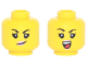 Part No: 3626cpb2985  Name: Minifigure, Head Dual Sided Female, Black Eyebrows, Bright Pink Lips, Smirk / Open Smile with Teeth and Red Tongue Pattern - Hollow Stud
