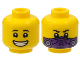 Part No: 3626cpb3039  Name: Minifigure, Head Dual Sided Child, Black Eyebrows, Wide Smile with Teeth / Dark Purple Mask Pattern - Hollow Stud