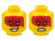 Part No: 3626cpb3047  Name: Minifigure, Head Dual Sided Female, Large Red Tattoo, Magenta Eyes, Peach Lips, Smile / Scowl Pattern (Harumi) - Hollow Stud