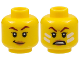 Part No: 3626cpb3055  Name: Minifigure, Head Dual Sided Female, Dark Red Eyebrows, Peach Lips, Smirk / Scowl with White Face Paint Lines Pattern - Hollow Stud