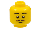 Part No: 3626cpb3075  Name: Minifigure, Head Black Eyebrows, Dark Brown Thin Curly Moustache, Grin Pattern - Hollow Stud