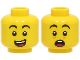 Part No: 3626cpb3084  Name: Minifigure, Head Dual Sided Black Eyebrows, Open Mouth with Teeth and Tongue, Wide Smile / Scared Pattern - Hollow Stud