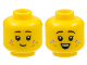 Part No: 3626cpb3091  Name: Minifigure, Head Dual Sided Child Female Black Eyebrows, Dark Azure, Orange, and Magenta Sprinkles, Grin / Open Smile with Teeth Pattern - Hollow Stud