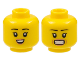 Part No: 3626cpb3096  Name: Minifigure, Head Dual Sided Female, Black Eyebrows, Peach Lips, Small Smile with Teeth / Stressed Pattern - Hollow Stud
