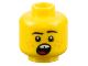 Part No: 3626cpb3184  Name: Minifigure, Head Black Eyebrows, Medium Nougat Freckles, Open Mouth with Gap in Teeth, Red Tongue Pattern - Hollow Stud
