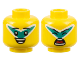 Part No: 3626cpb3194  Name: Minifigure, Head Dual Sided Black Eyebrows, Dark Turquoise and White 'V' Facepaint, Open Smile / Singing with Closed Eyes Pattern - Hollow Stud