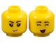 Part No: 3626cpb3204  Name: Minifigure, Head Dual Sided Female Black Eyebrows, Bright Pink Lips, Small Grin / Closed Eyes and Open Mouth with Red Tongue Pattern - Hollow Stud