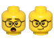 Part No: 3626cpb3215  Name: Minifigure, Head Dual Sided Black Eyebrows, Glasses, and Open Mouth Shocked / Smirk Pattern - Hollow Stud
