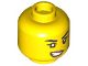Part No: 3626cpb3216  Name: Minifigure, Head Dual Sided Female Black Eyebrows, Eyelashes, Medium Nougat Lips, Lopsided Open Mouth Smile with Teeth / Worried Pattern - Hollow Stud