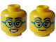 Part No: 3626cpb3225  Name: Minifigure, Head Dual Sided Female Black Eyebrows, Eyelashes, Dark Azure Glasses, Nougat Freckles and Lips, Open Mouth Smile with Teeth / Neutral with Sweat Drop Pattern - Hollow Stud