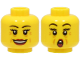 Part No: 3626cpb3229  Name: Minifigure, Head Dual Sided Female Black Eyebrows, Dark Red Lips, Nougat Wrinkles, Open Mouth Smile / Surprised Pattern - Hollow Stud