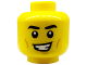 Part No: 3626cpb3266  Name: Minifigure, Head Black Eyebrows, Medium Nougat Chin Dimple and Cheek Lines, Lopsided Open Mouth Smile with Teeth Pattern - Hollow Stud
