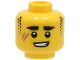 Part No: 3626cpb3315  Name: Minifigure, Head Black Thick Eyebrows and Stubble Sideburns, Medium Nougat Scar, Lopsided Open Mouth Smile with Teeth Pattern - Hollow Stud (BAM)