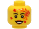 Part No: 3626cpb3319  Name: Minifigure, Head Female Black Eyebrows, Dark Orange Lips, Red and Orange Face Paint with Stars and Lines, Open Mouth Smile with Teeth Pattern - Hollow Stud (BAM)
