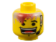 Part No: 3626pb0013  Name: Minifigure, Head Black Eyebrows, Light Gray and Red Hair, Headset, Chin Dimple, Large Open Mouth Smile with Teeth Parted and Tongue Pattern