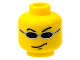 Part No: 3626pb0053  Name: Minifigure, Head Glasses with Small Black Sunglasses, Smirk Pattern (Snap)