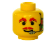 Part No: 3626pb0057  Name: Minifigure, Head Moustache Red, Headset, Red Eyebrows Pattern