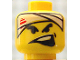 Part No: 3626pb0123  Name: Minifigure, Head Black Thick Eyebrows, White Head Bandage with Red Streaks, Dimple, Wide Lopsided Open Mouth with Top Teeth Pattern