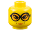 Part No: 3626pb0126  Name: Minifigure, Head Female Glasses with Orange Goggles, Dimples Around Lips Pattern