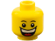Part No: 3626pb0320  Name: Minifigure, Head Male Black Thin Eyebrows, White Pupils, Huge Smile with Teeth and Tongue Pattern