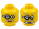Part No: 3626pb0355  Name: Minifigure, Head Dual Sided Power Miner Glasses with Blue Arrow, Gray Eyebrows, Moustache, Mouth Closed / Mouth with Teeth Pattern