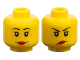 Part No: 3626pb0366  Name: Minifigure, Head Dual Sided Female Black Thin Eyebrows, Single Eyelashes, Beauty Mark, Red Lips, Medium Nougat Wrinkles, Grin / Angry Lopsided Frown Pattern