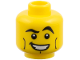Part No: 3626pb0428  Name: Minifigure, Head Male Black Crooked Eyebrows, Vertical Cheek Lines, White Mouth and White Pupils Pattern