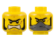 Part No: 3626pb0444  Name: Minifigure, Head Dual Sided Black Thick Unibrow and Mutton Chops, Dark Tan Dirt Stains, Reddish Brown Scar, Angry Bared Teeth / Dark Bluish Gray Bandana over Mouth Pattern