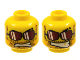 Part No: 3626pb0452  Name: Minifigure, Head Dual Sided Black Eyebrows with Scar, Sunglasses with Dark Red Lenses and White Reflections, Bright Light Orange Beard Shadow with Stubble, Gold Tooth, Angry Bared Teeth / Lopsided Open Mouth Smile Pattern