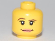 Part No: 3626pb0457  Name: Minifigure, Head Female with Pink Lips, Thin Brown Eyebrows and White Pupils Pattern