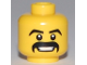 Part No: 3626pb0465  Name: Minifigure, Head Black Angled Eyebrows and Thick Moustache, Open Mouth Smile with Teeth Pattern