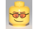 Part No: 3626pb0469  Name: Minifigure, Head Glasses with Orange Sunglasses, Brown Eyebrows and Crooked Smile Pattern