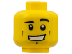 Part No: 3626pb0479  Name: Minifigure, Head Black Eyebrows, Left Raised, Small Cheek Lines, Chin Dimple, Open Mouth Smile with Teeth Pattern