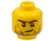 Part No: 3626pb0495  Name: Minifigure, Head Dark Brown Eyebrows, Black Beard Stubble, Dark Orange Scuff Mark, Lopsided Grin Pattern