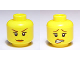 Part No: 3626pb0529  Name: Minifigure, Head Dual Sided Female Reddish Brown Eyebrows, Black Eyelashes, Nougat Freckles, Dark Orange Lips, Grin / Scared Lopsided Open Mouth with Teeth Pattern