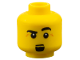 Part No: 3626pb0534  Name: Minifigure, Head Male Black Eyebrows, Raised Left Eyebrow, Black Goatee, White Pupils Pattern