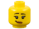 Part No: 3626pb0540  Name: Minifigure, Head Female Black Eyebrows Raised, Eyelashes, Medium Nougat Lips, Lopsided Grin with Dimple Pattern