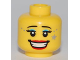 Part No: 3626pb0544  Name: Minifigure, Head Female with Thin Eyebrows, Eyelashes, Light Blue Eye Shadow, Open Mouth Smile Teeth, Red Lips, Gray Star Pattern