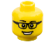 Part No: 3626pb0546  Name: Minifigure, Head Black Eyebrows and Glasses, Open Mouth Smile with Teeth Pattern