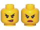 Part No: 3626pb0581  Name: Minifigure, Head Dual Sided Female Black Thin Eyebrows, Eyelashes, Medium Lavender Eye Shadow, Magenta Lips, Lower Eyelids and Lopsided Open Mouth Smirk with Teeth / Angry Frown Pattern