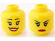 Part No: 3626pb0594  Name: Minifigure, Head Dual Sided Female Black Thin Eyebrows, Eyelashes, Red Lips, Open Mouth Smile with Teeth / Angry Frown Pattern