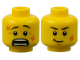 Part No: 3626pb0650  Name: Minifigure, Head Dual Sided Black Eyebrows, Dark Orange Scuff Marks, Medium Nougat Chin Dimple, Scared Open Mouth with Teeth Parted / Smirk Pattern
