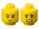 Part No: 3626pb0654  Name: Minifigure, Head Dual Sided Black Eyebrows, Medium Nougat Chin Dimple, Thin Smirk / Scared Open Mouth with Teeth Pattern